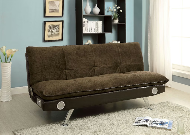 Furniture of America Dark Brown Couch Sofa Futon Sofa Bed With Bluetooth Speakers CM2675BR