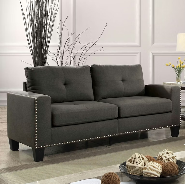 Furniture of America Gray Tuxedo-inspired Design Nailhead Trim Couch Sofa CM6594-SF-VN