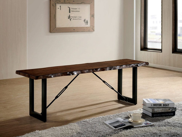Furniture of America - Dulce Bench w/ Metal Legs in Walnut/Black
