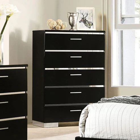 Furniture of America - Carlie Chest in Black/Chrome