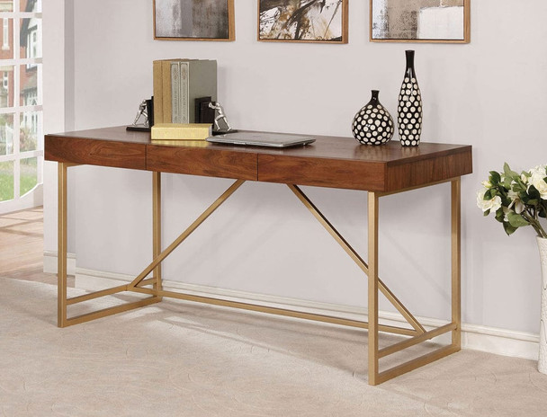Furniture of America - Halstein Writing Desk in Light Walnut/Gold