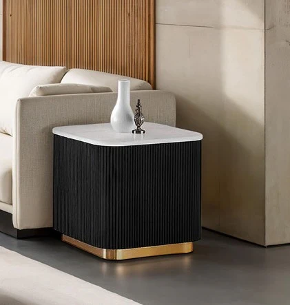 Furniture of America - Virden Square End Table in Black/White/Gold