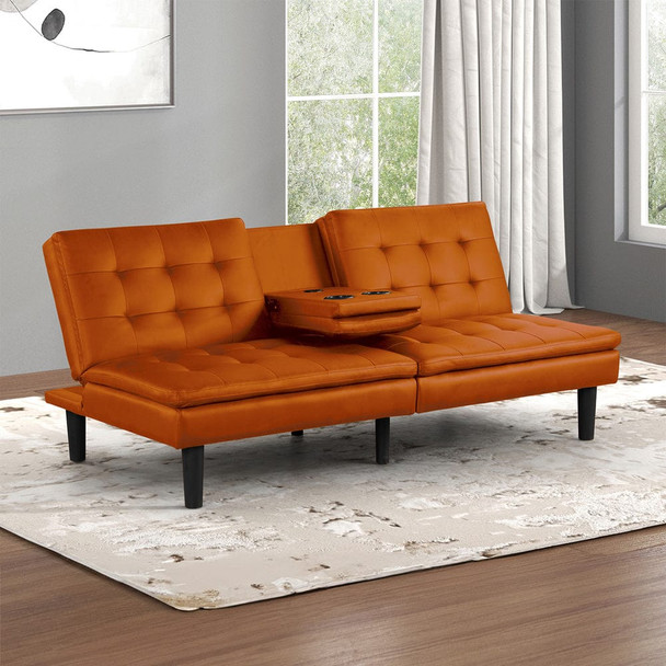 Furniture of America - Eidsberg Futon Sofa Bed w/ Drop Down Table in Orange