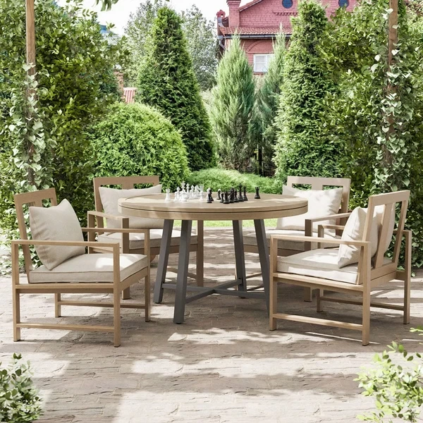 Furniture of America - Lyon 5 Pc. Game Table Set w/ 4 Arm Chairs in Black/Natural/Brown