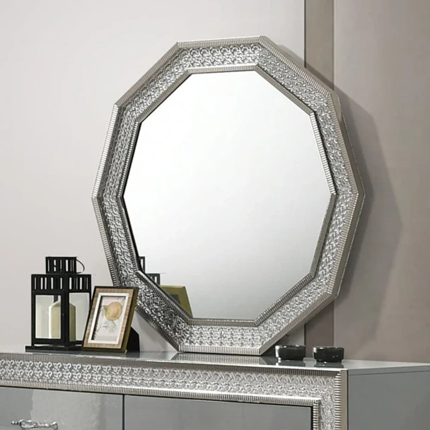 Furniture of America - Cassiopeia Decagon Mirror w/ LED in Metallic Gray