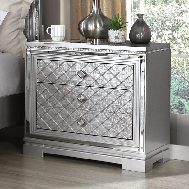 Furniture of America - Belleterre Nightstand w/ USB in Silver