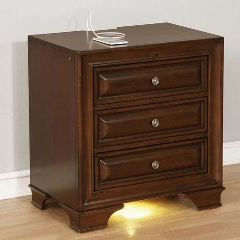 Furniture of America - Brandt Nightstand w/ USB in Brown Cherry