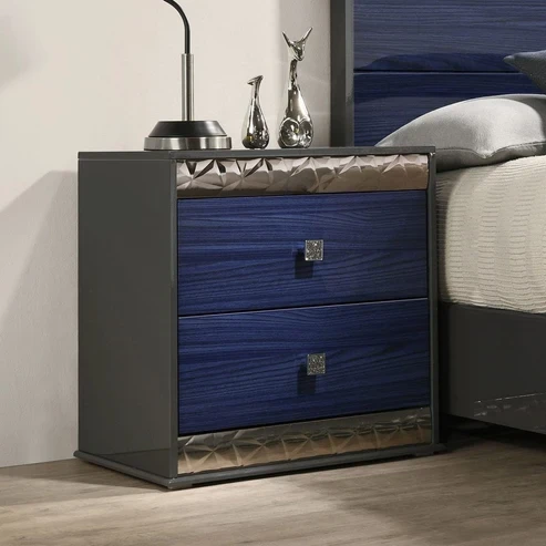 Furniture of America - Morcote Nightstand in Ash Gray/Indigo Blue