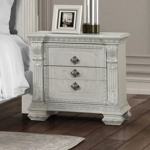 Furniture of America - Promenade Nightstand w/ Hidden Drawer USB A-C in Wire Brushed White