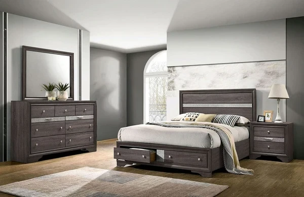 Furniture of America - Chrissy 5 Pc. Queen Bedroom Set w/ 2NS in Gray