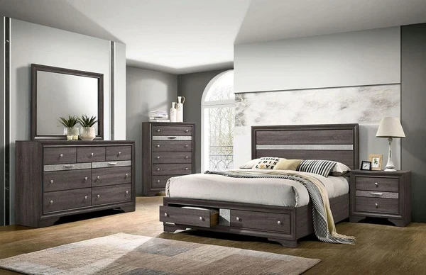 Furniture of America - Chrissy 5 Pc. Queen Bedroom Set w/ Chest in Gray