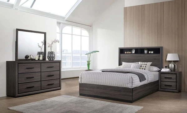 Furniture of America - Conwy 5 Pc. Queen Bedroom Set w/ 2NS in Gray