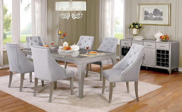 Furniture of America - Diocles 7 Pc. Dining Table Set in Silver/Light Gray