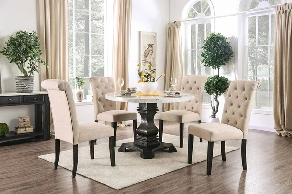Furniture of America - Elfredo 5 Pc. Round Dining Table Set in White/Antique Black