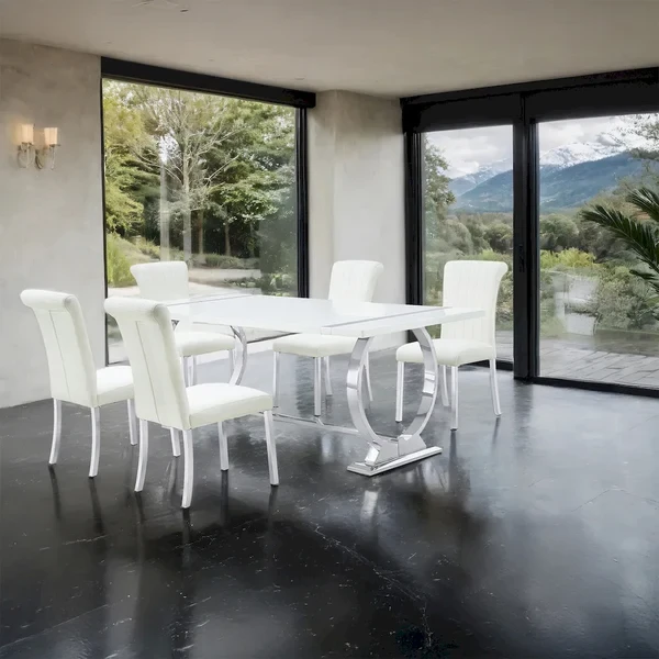 Furniture of America - Holbaek - 4 Pc. Dining Table Set, Silver - 80", SW Chair