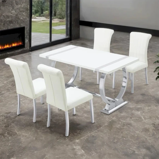 Furniture of America - Holstebro - 4 Pc. Dining Table Set, Silver - 60", SW Chair