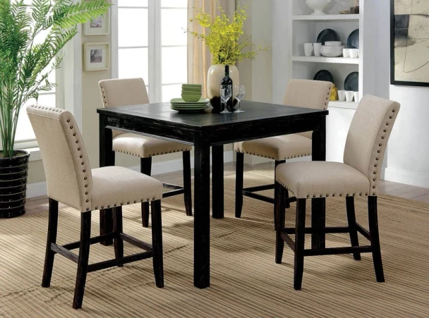 Furniture of America - Kristie 5 Pc. Counter Ht. Table Set in Antique Black