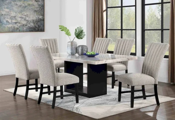 Furniture of America - Kian - 6 Pc. Dining Table Set (Gray Boucle Chair)