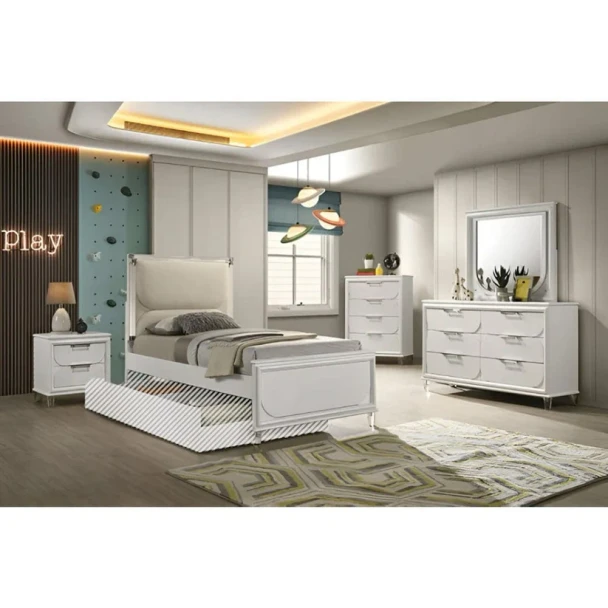 Furniture of America - Lareina 5 Pc. Twin Bedroom Set w/ Chest in Pearl White