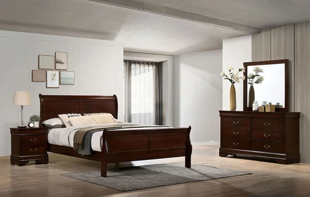 Furniture of America - Louis Philippe - 4 Pc. Queen Bedroom Set w/ 2NS - Dark Cherry -