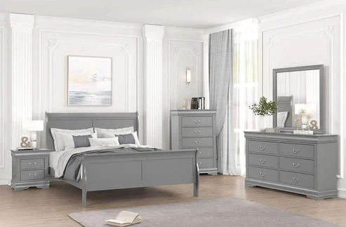 Furniture of America - Louis Philippe 5 Pc. Queen Bedroom Set w/ Chest in Gray