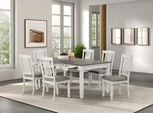 Furniture of America - Pendola 7 Pc. Dining Table Set in Rustic White