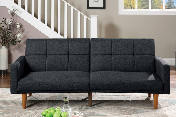 Mid Century Modern Black Polyfiber Futon Sofa Bed