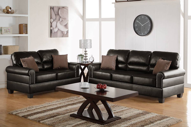 Espresso Faux Leather 2 piece Sofa Loveseat Set