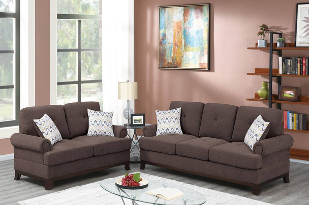 Minimal Design Brown Chenille 2 piece Sofa Loveseat Set