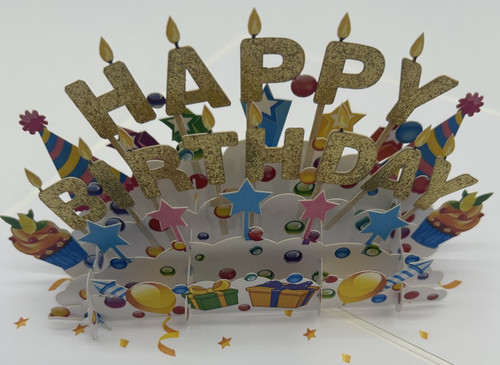 Handmade 3D Kirigami Card

with envelope

Gold Candles Happy Birthday
