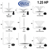 1 HP, 1.25 HP, 1.5 HP Floating Fountains – up to 11 Patterns - Quick Disconnect 100’ & 200’ Cord