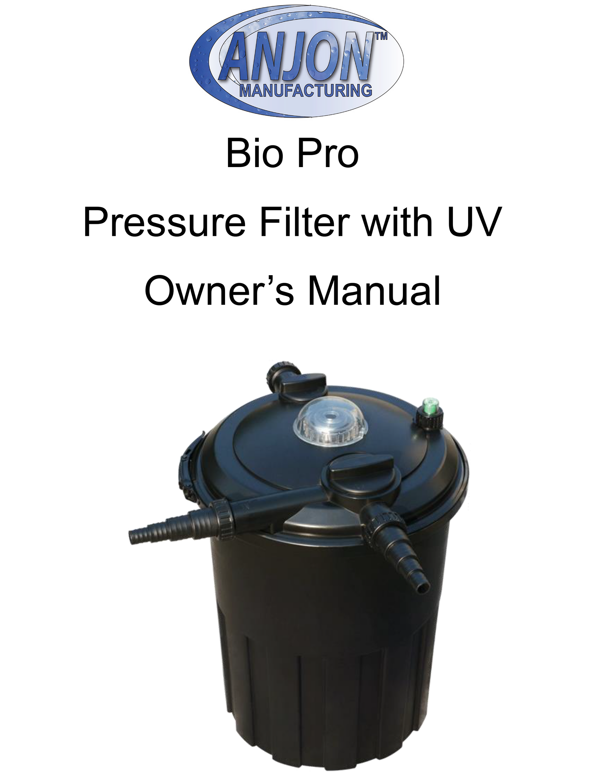 BioPro Pressure Filter Manual cover page showing product image and title