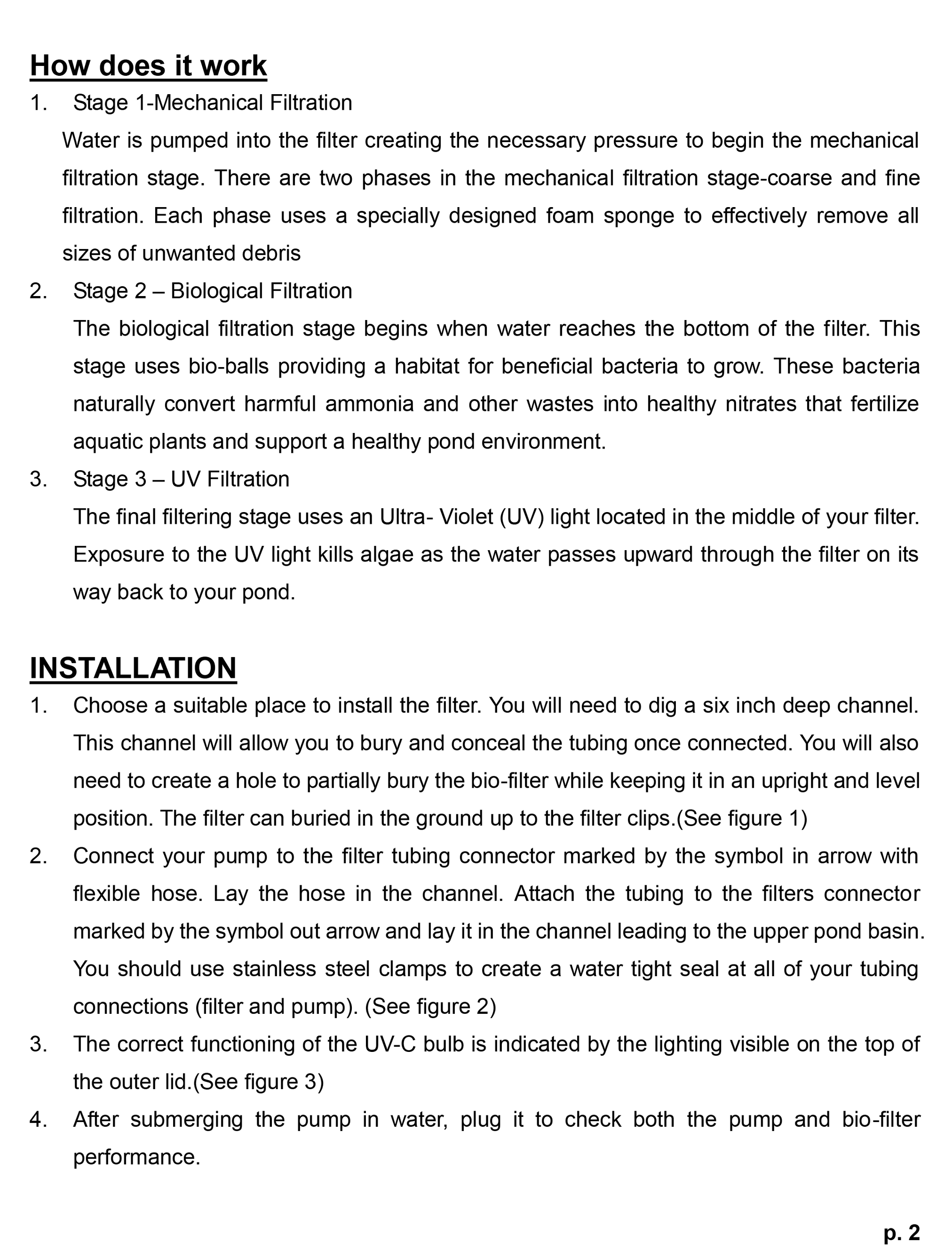 BioPro Pressure Filter Manual page 3 showing parts diagram and labeled components