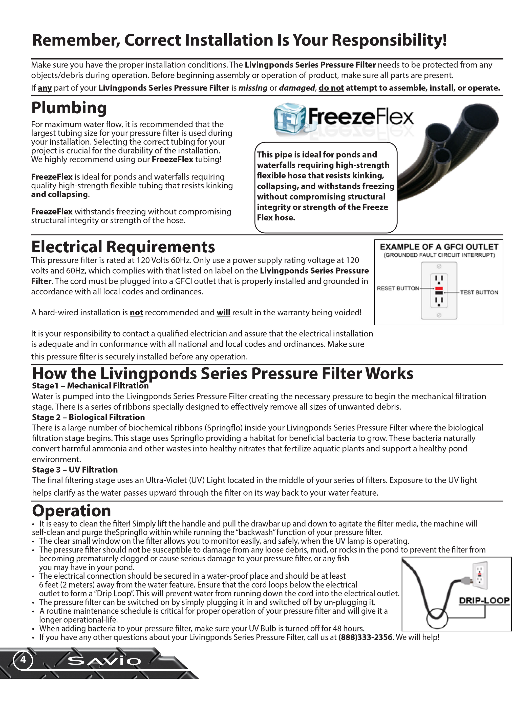 LivingPonds Pressure Filter Manual page 4 with installation instructions