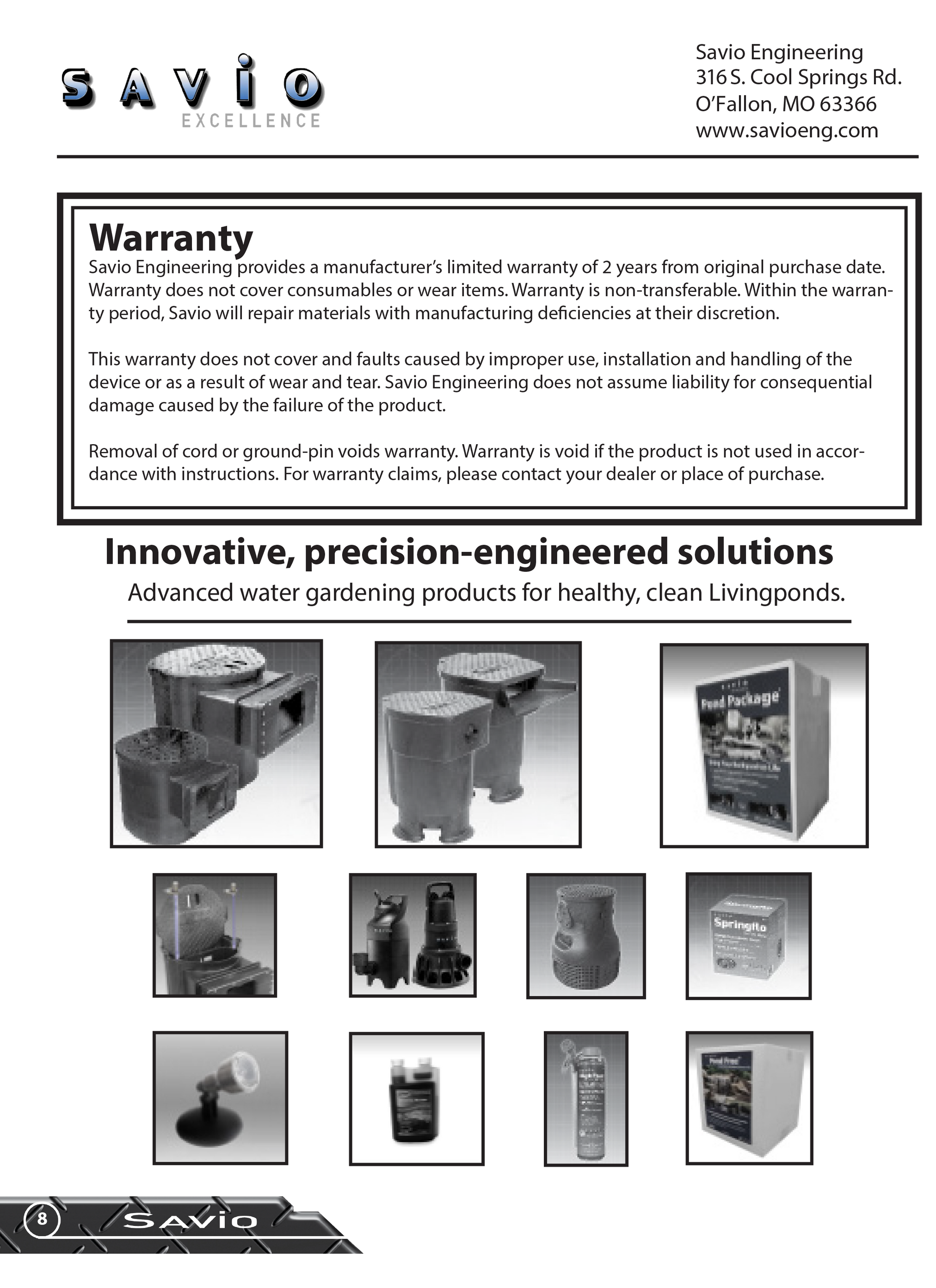 LivingPonds Pressure Filter Manual final page with troubleshooting and warranty details