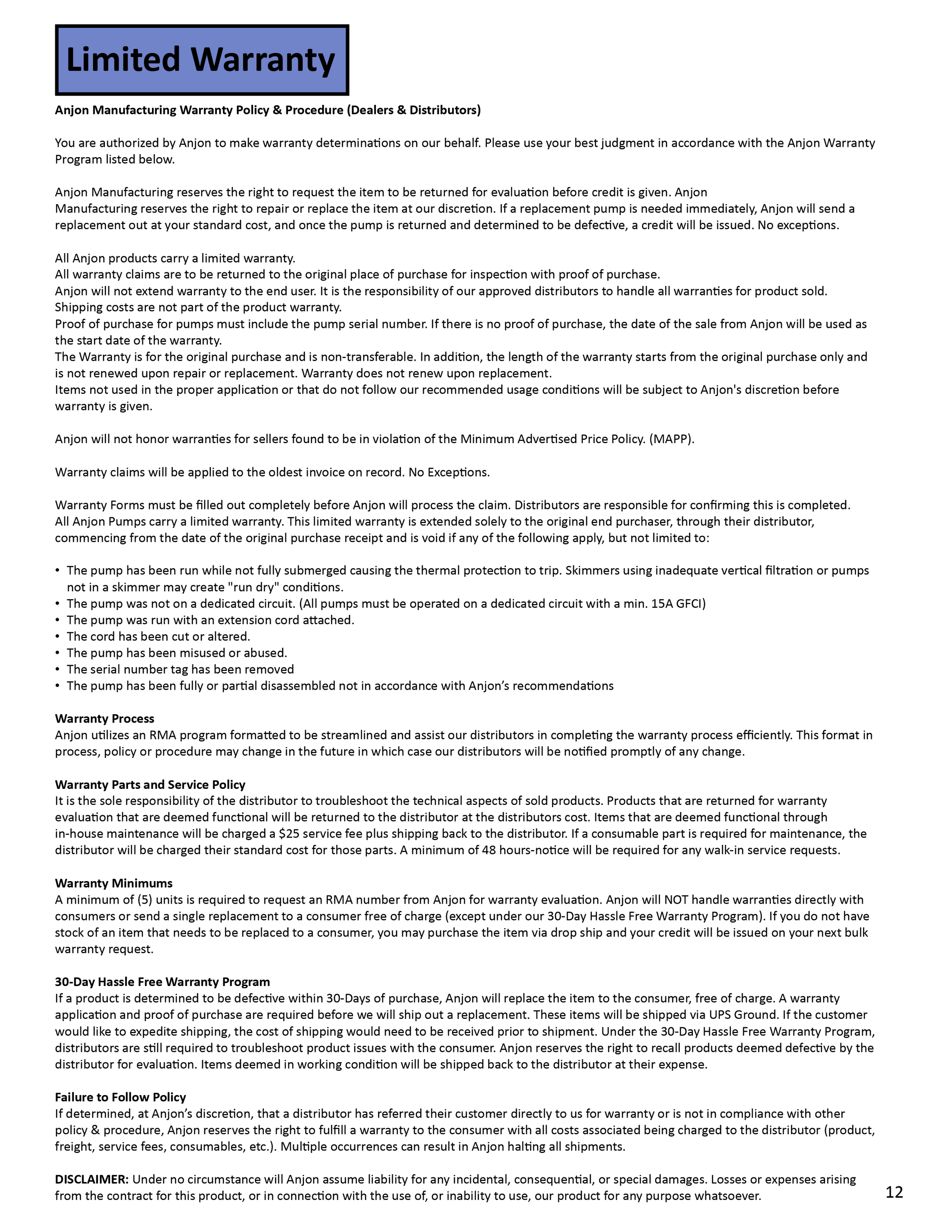 Living Ponds Manual page 13 – safety and operation notes