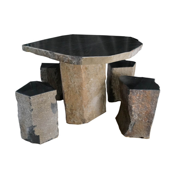 Polished Table with Stools (Flat Edge)