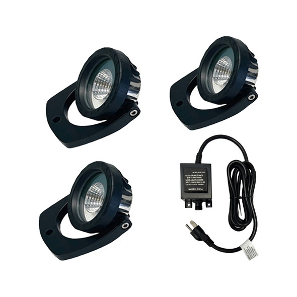 (3) 6-Watt LED White Light Kit for Floating Fountains w/ 100' or 200' QD Cord Black