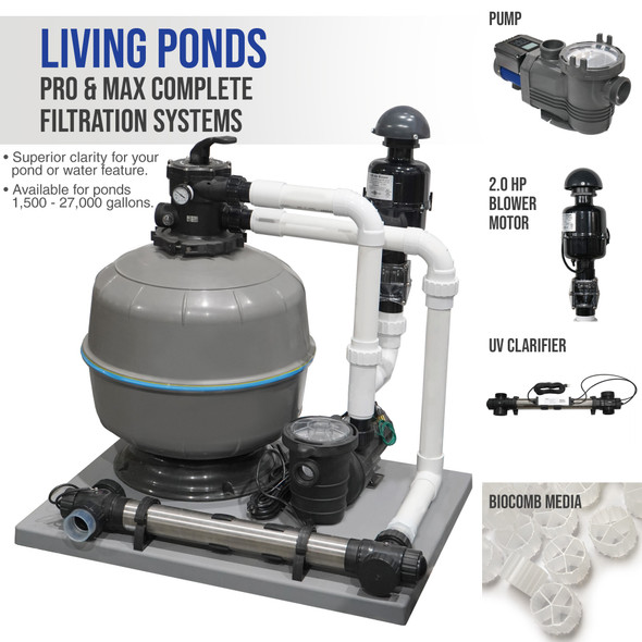 Living Ponds Pro/Max Complete Filtration System with Pump and UV for Ponds up to 1,500 - 27,000 gallons