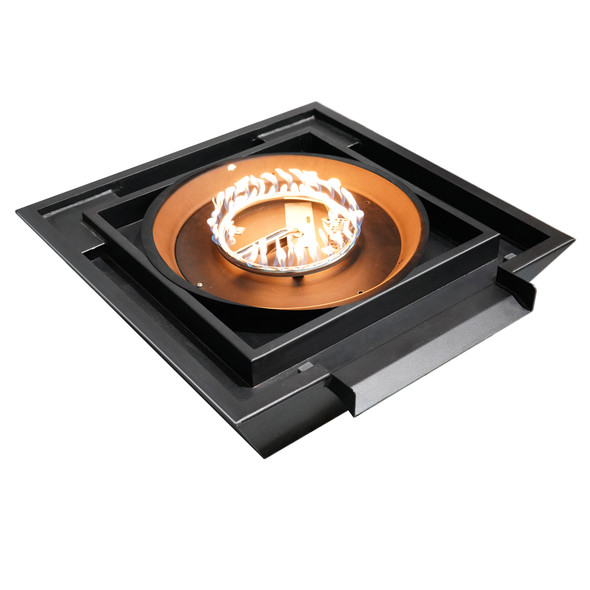 Square Carbon Steel Spillway waterfall. Propane fueled fire element.