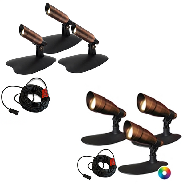 3-Watt or 9-Watt Fountain Light Kits (White or Color-Changing, Bronze, 100'–200' QD Cords, 3-Light Sets)