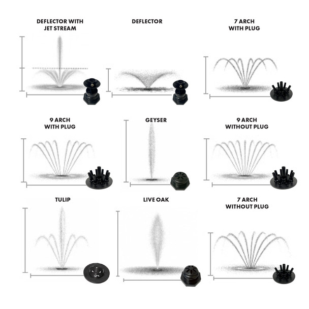 1 HP, 1.25 HP, 1.5 HP Floating Fountains – up to 11 Patterns - Quick Disconnect 100’ & 200’ Cord