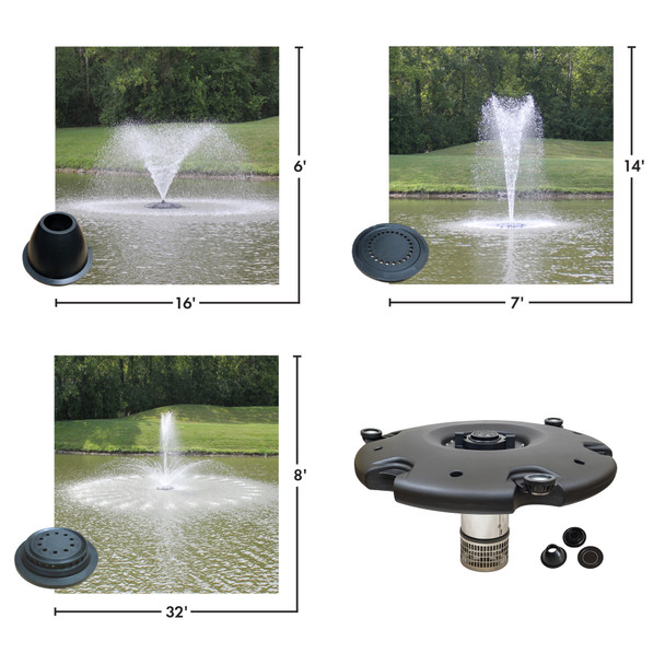 EcoFountain kits – 0.5HP with 3 Nozzles - 50’–200’  Quick Disconnect Cord