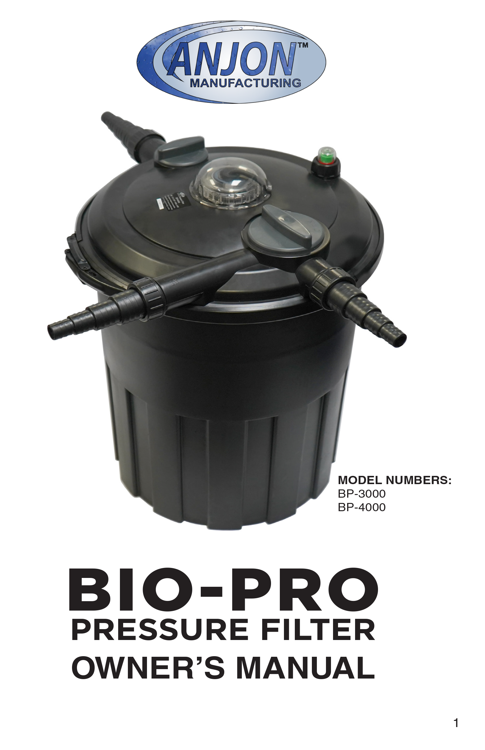 BioPro Pressure Filter Manual cover page showing product image and title