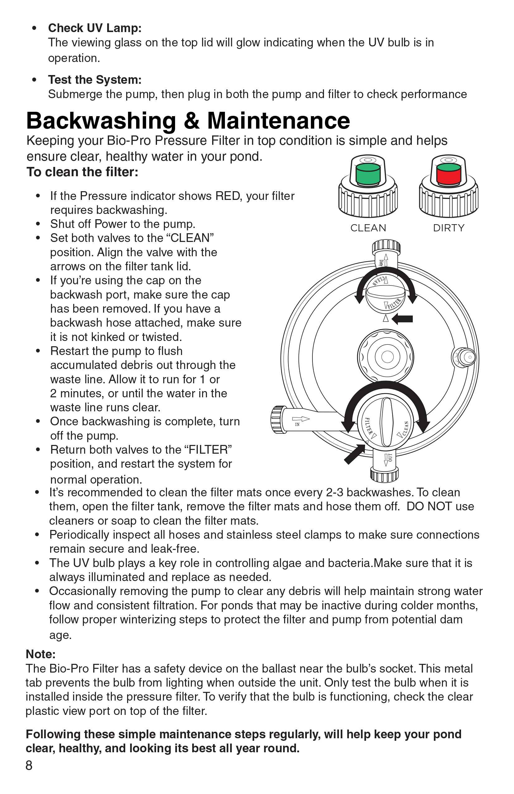 BioPro Pressure Filter Manual page 8 Mainatenance instructions