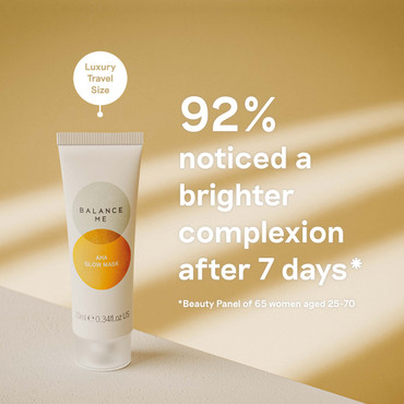 Product panel results to show effectiveness of Balance Me AHA Glow Mask