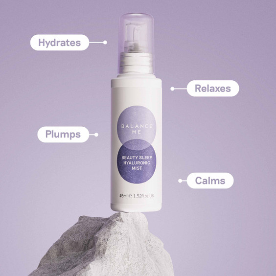 Balance Me Beauty Sleep Hyaluronic Mist 45ml with product benefits
