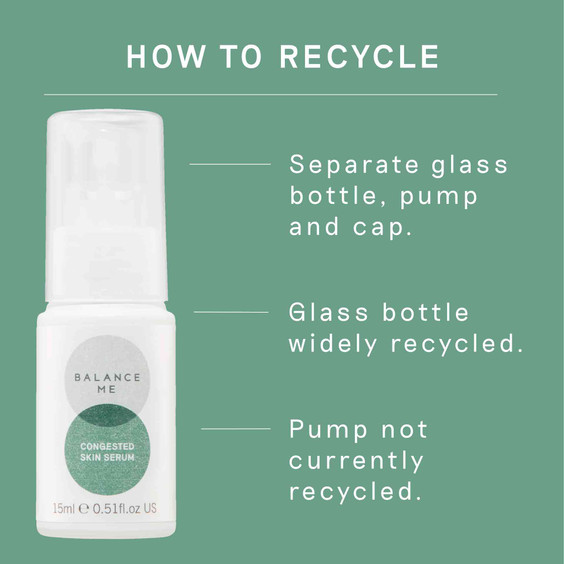 Details how to recycle Balance Me Congested Skin Serum packaging