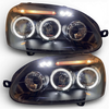 Black Angel Eye Projector Headlights Pair For VW Golf Mk5 2004–2009 H1 LED