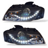 Eagle Eyes Starline LHD Projector Headlights Pair DRL Black For Audi A3 8P 05-08
